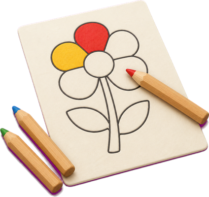Buntstifte und ein halb ausgemaltes Blatt